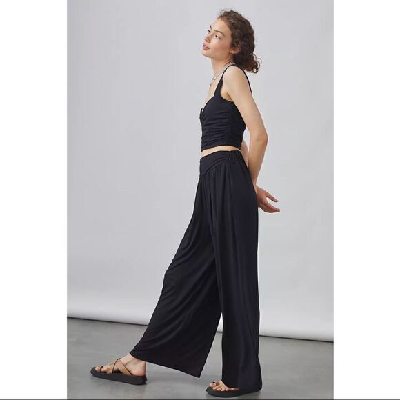 NEW Anthropologie Maeve Black Cropped Tank Top & Wide-Leg Lounge Pant Set Small - Picture 2 of 4